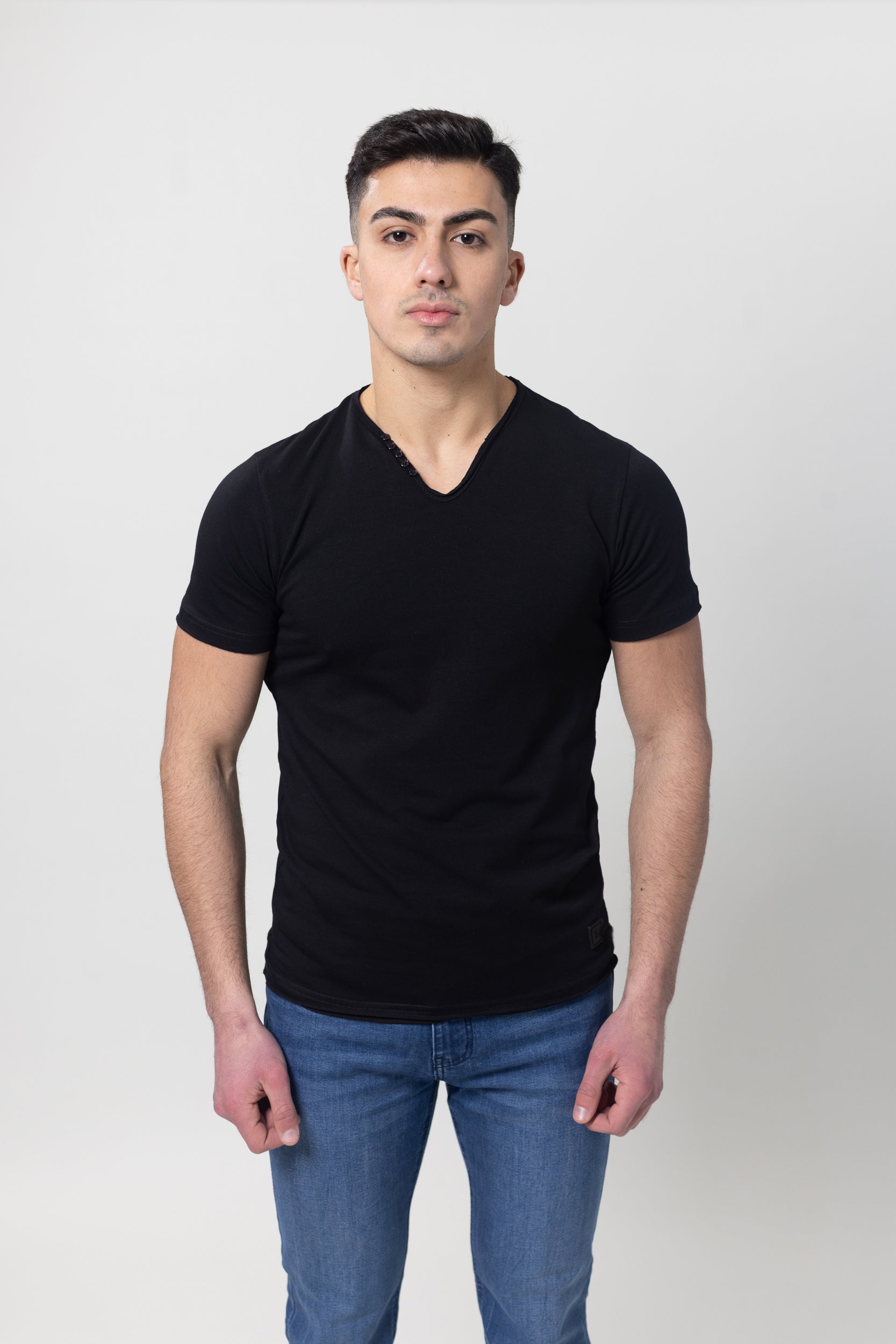 T-Shirt Cotton Lycra V- Neck - Black