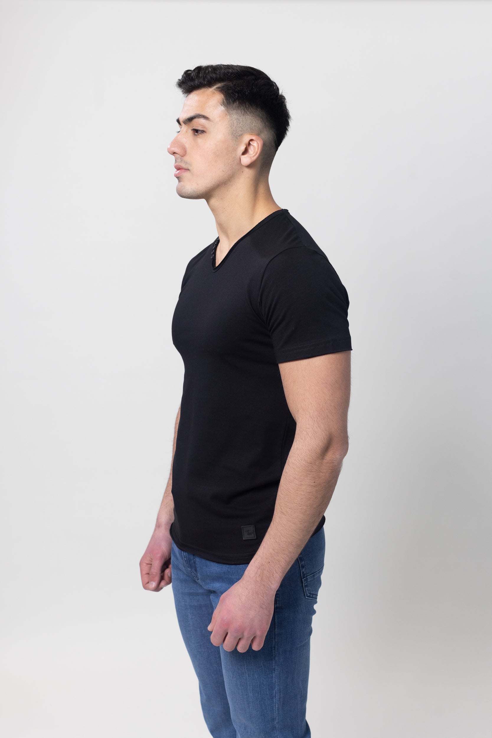 T-Shirt Cotton Lycra V- Neck - Black
