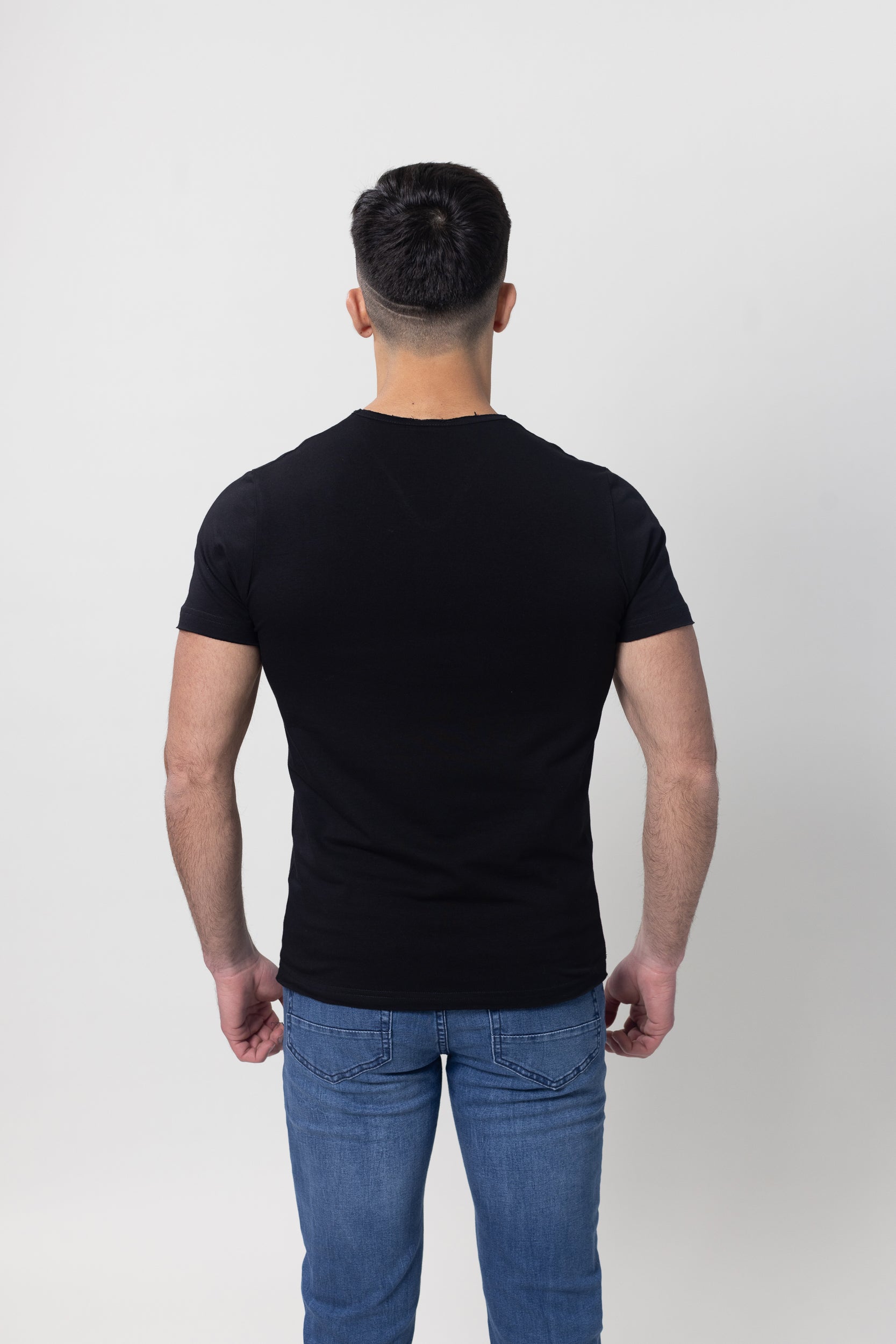 T-Shirt Cotton Lycra V- Neck - Black