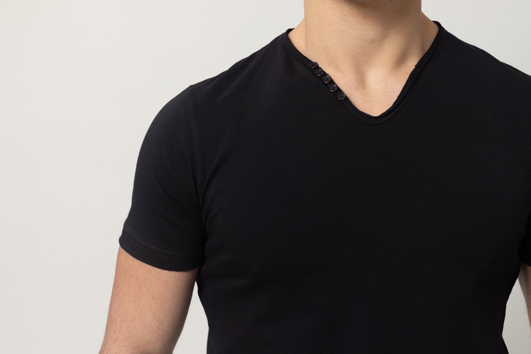 T-Shirt Cotton Lycra V- Neck - Black