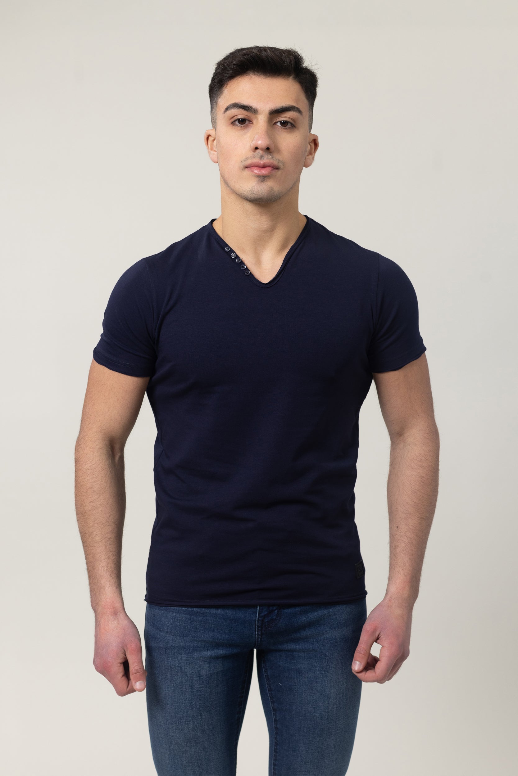 T-Shirt Cotton Lycra V- Neck - Navy