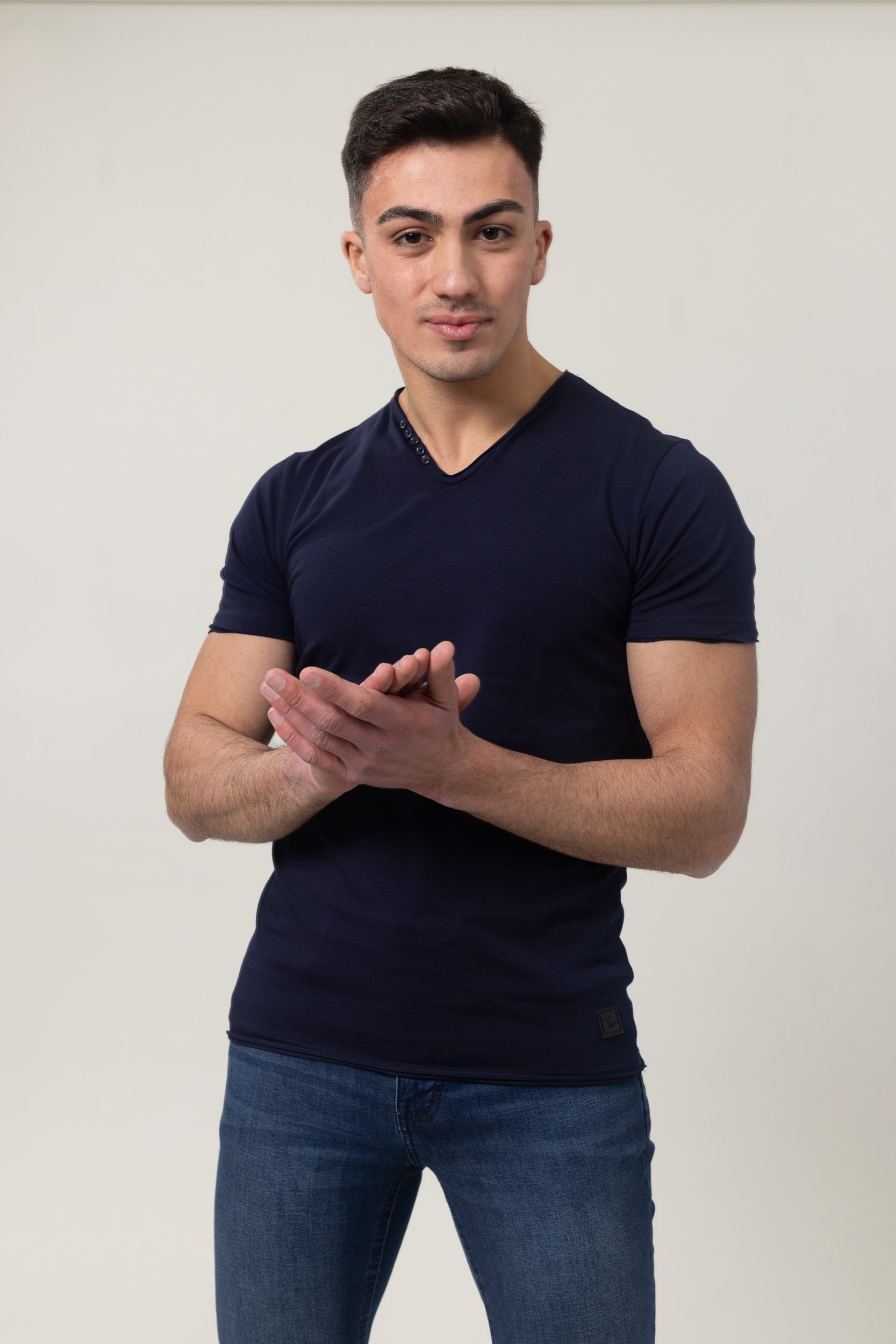 T-Shirt Cotton Lycra V- Neck - Navy