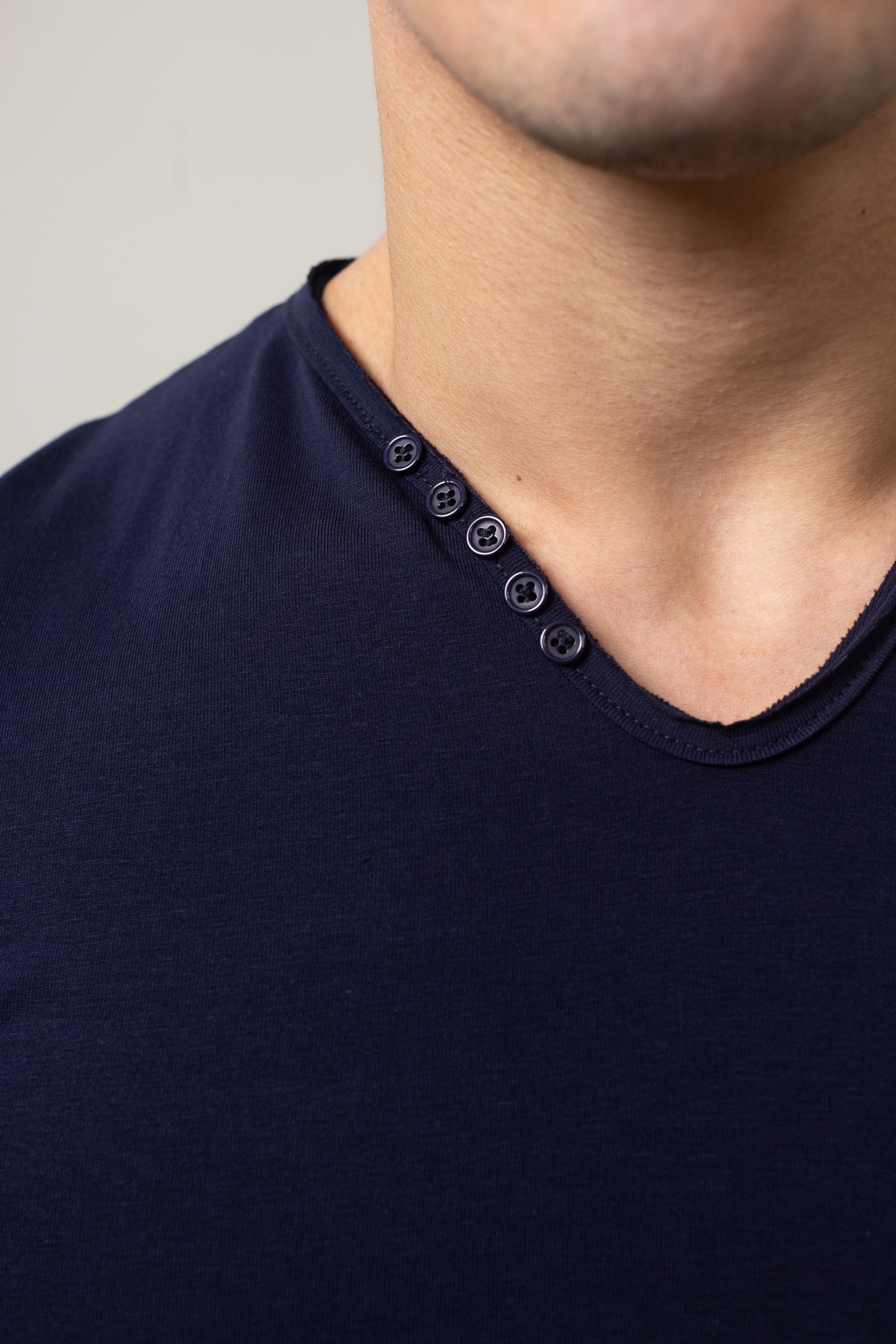 T-Shirt Cotton Lycra V- Neck - Navy