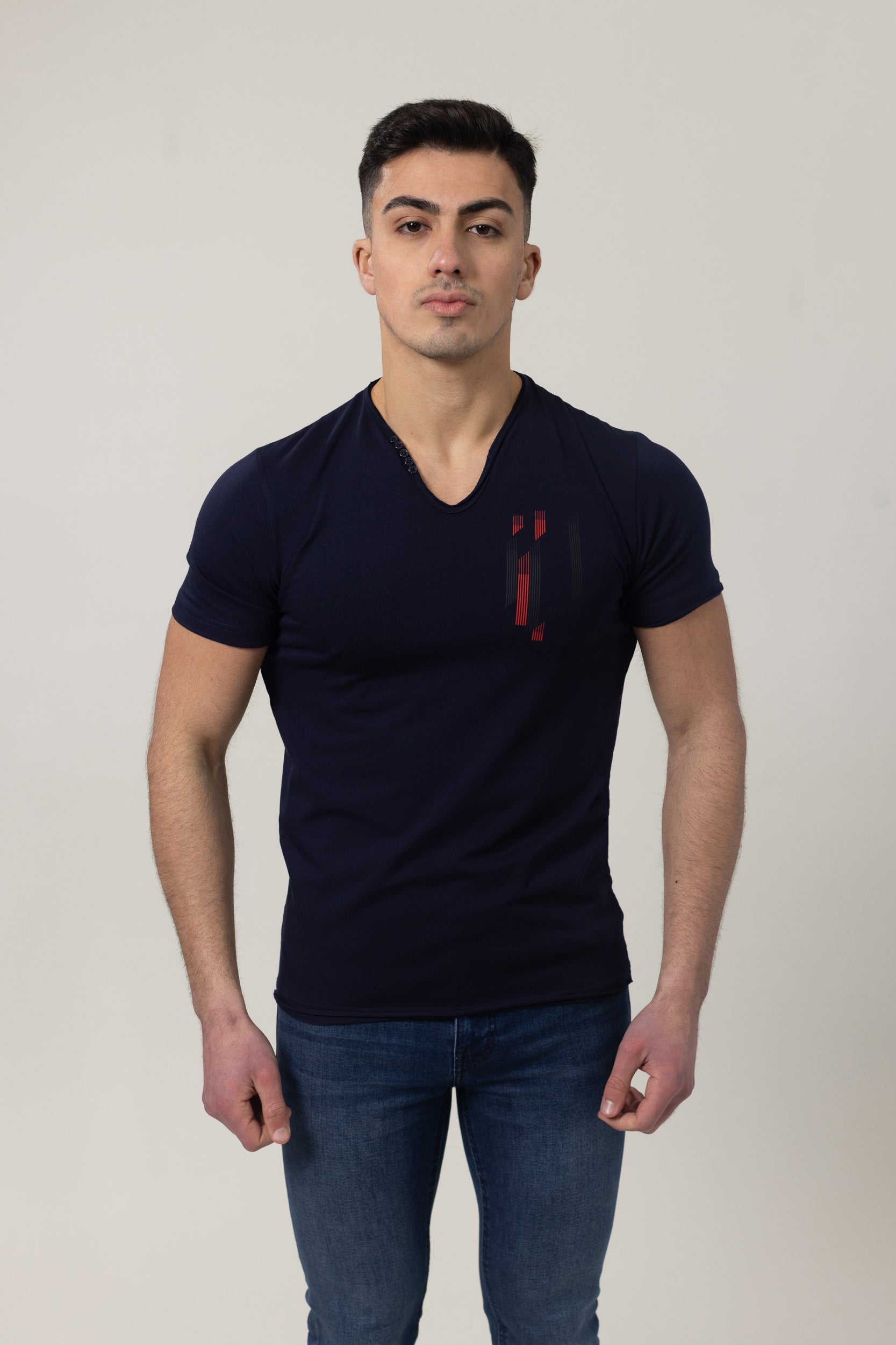 T-Shirt Cotton Lycra V- Neck - Navy