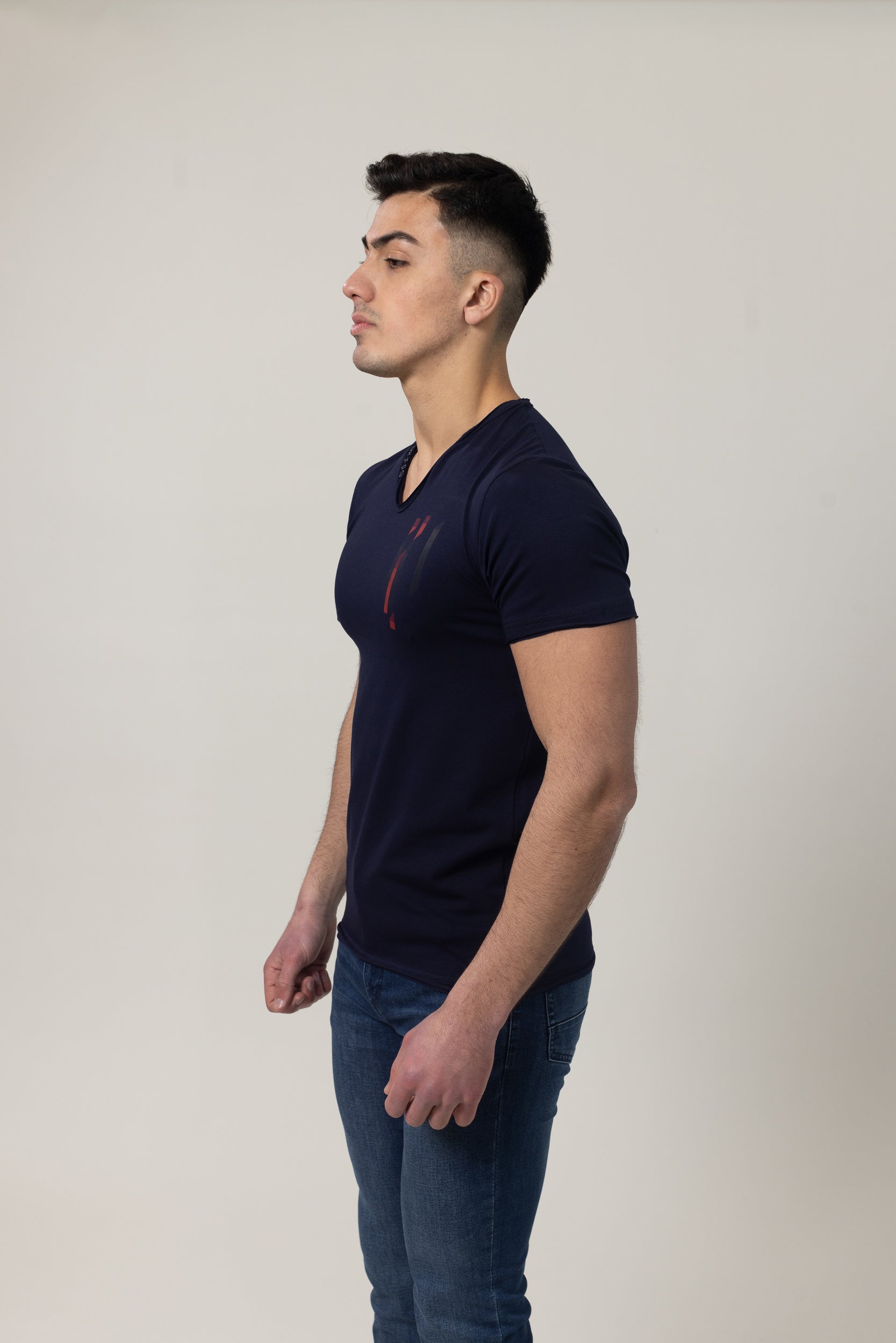 T-Shirt Cotton Lycra V- Neck - Navy