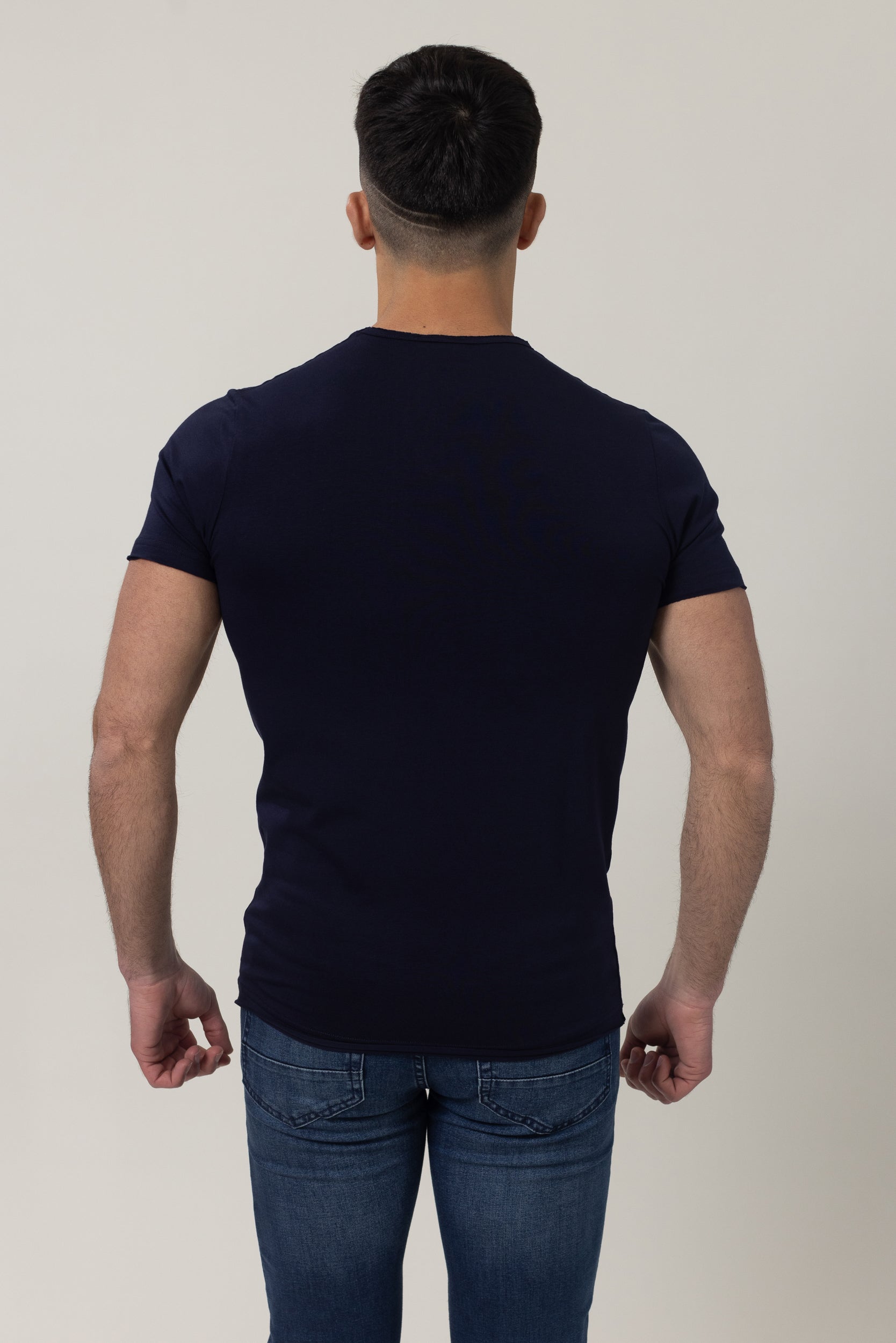 T-Shirt Cotton Lycra V- Neck - Navy