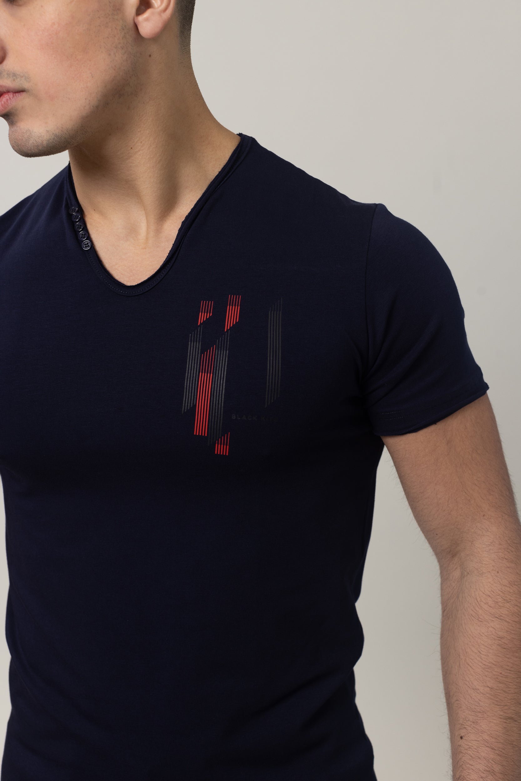 T-Shirt Cotton Lycra V- Neck - Navy