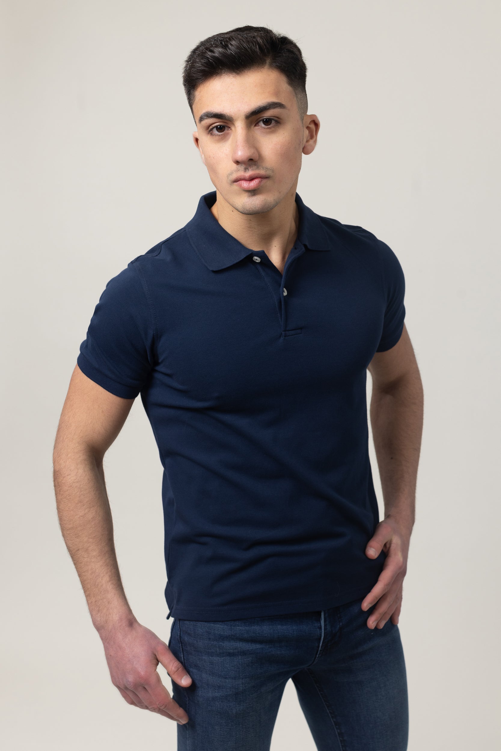 Plain Polo Cotton Lycra - Navy