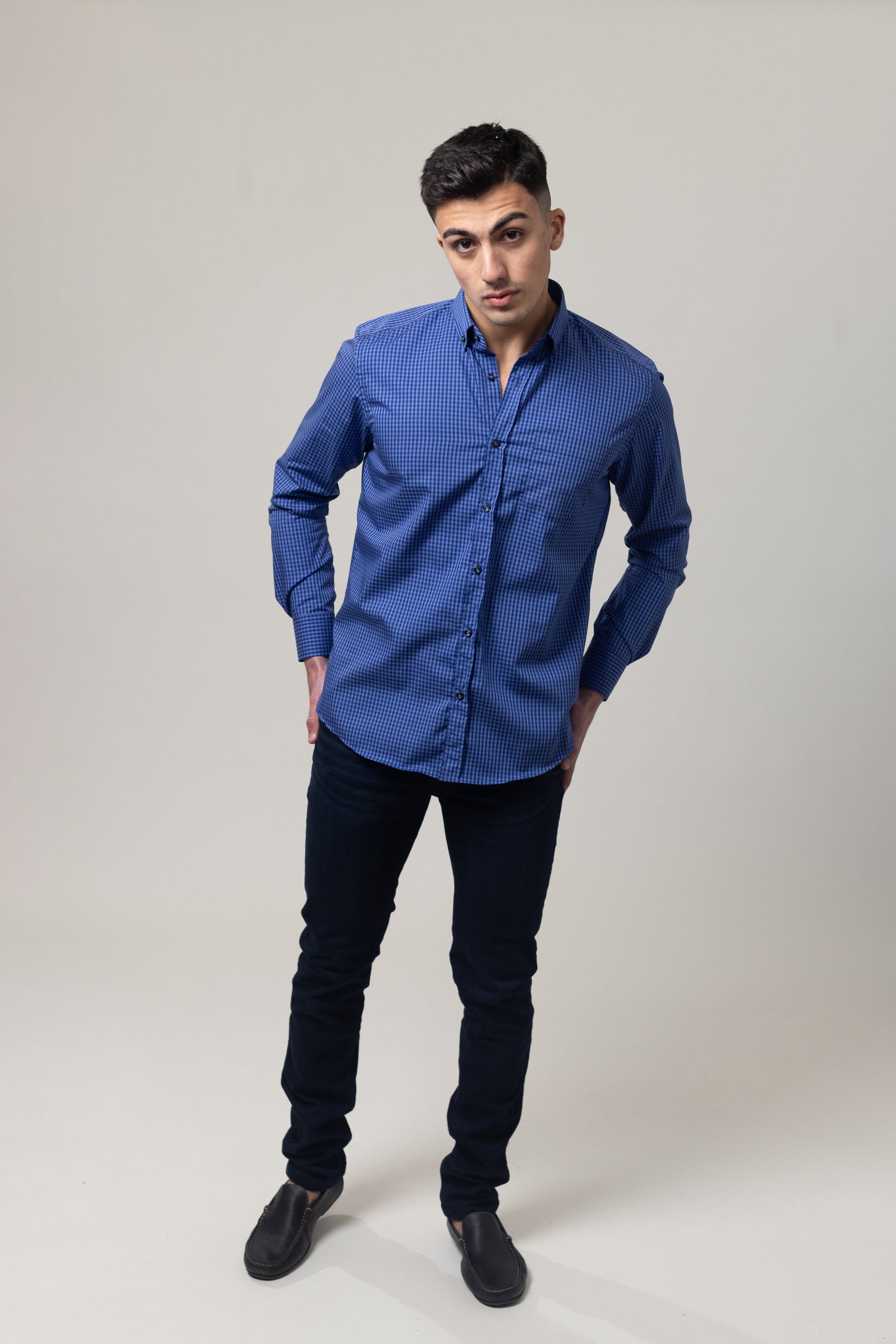 Shirts Long Sleeve - Navy Check