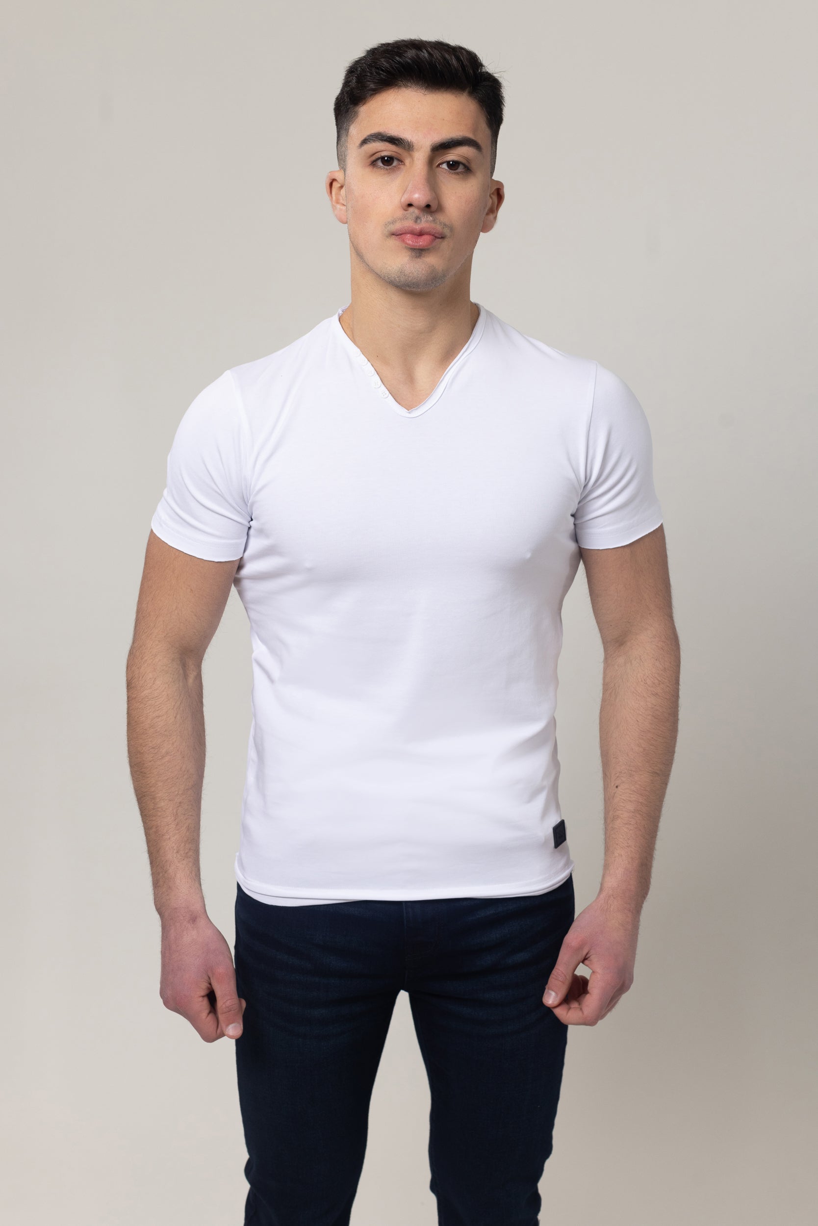 T-Shirt Cotton Lycra V- Neck - White
