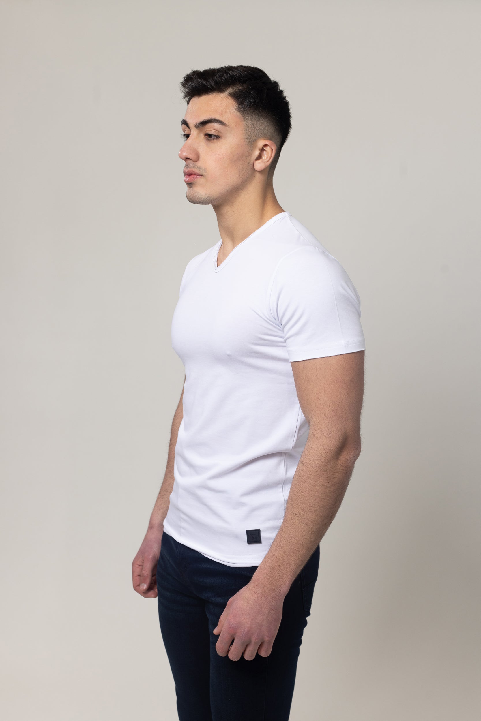 T-Shirt Cotton Lycra V- Neck - White