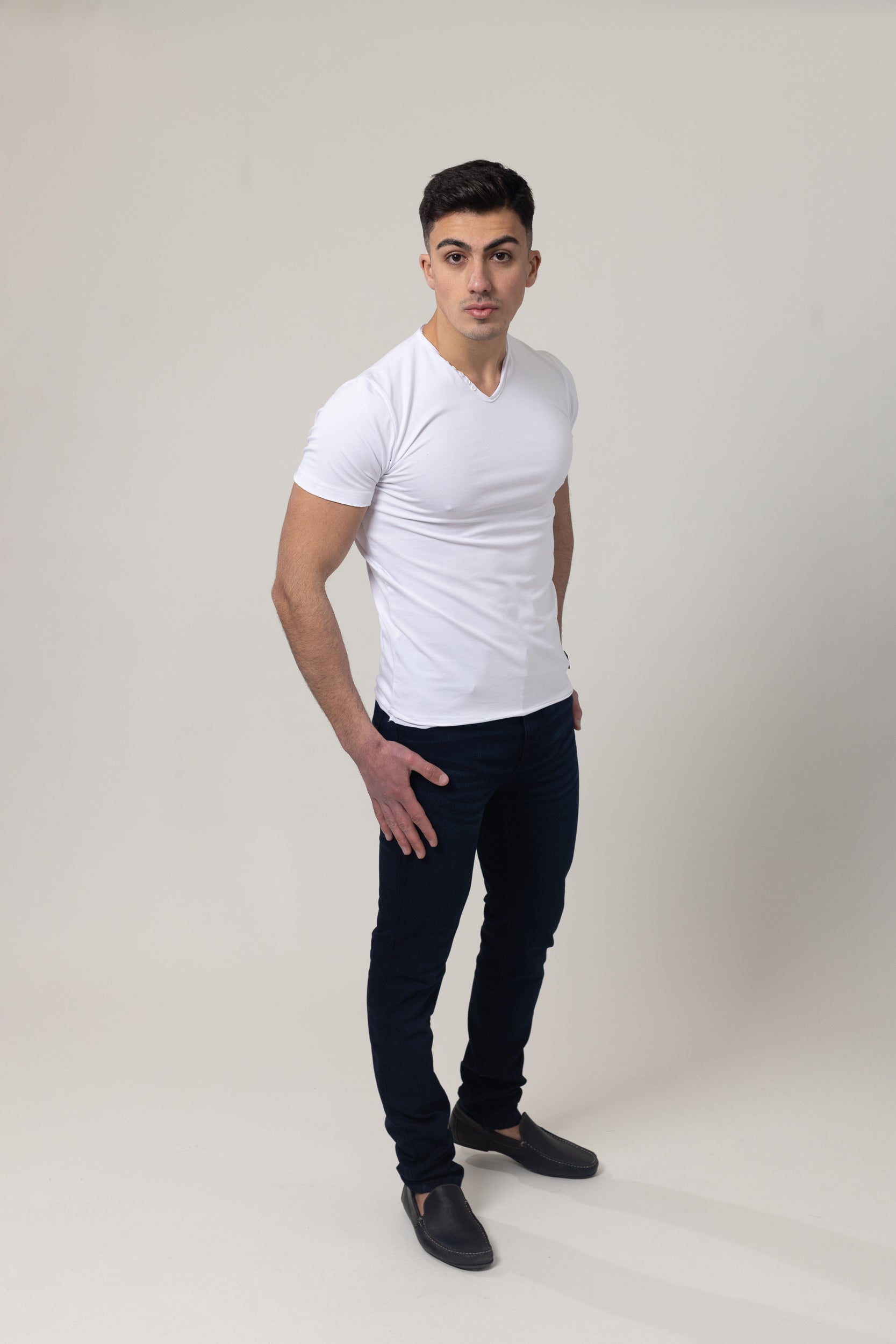 T-Shirt Cotton Lycra V- Neck - White