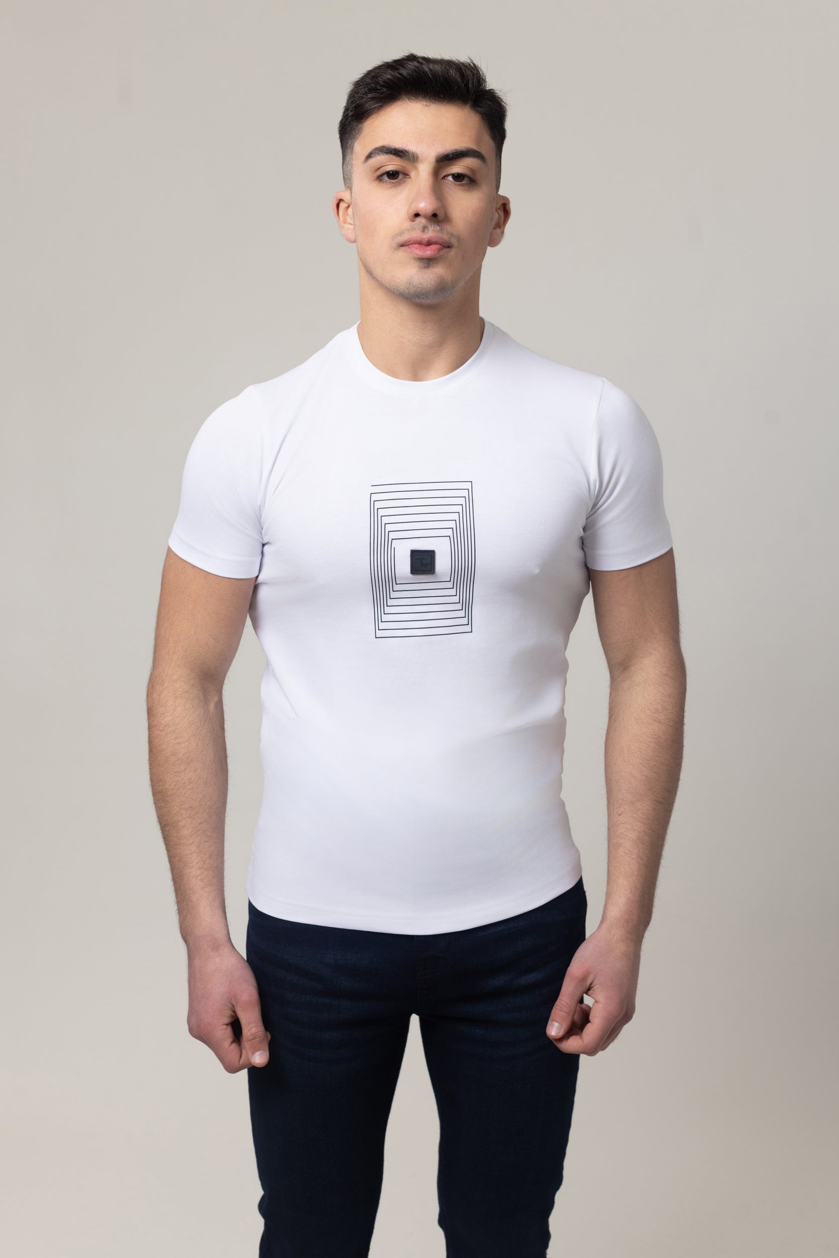 T-Shirt Cotton Lycra Round Neck Rubber Print - White
