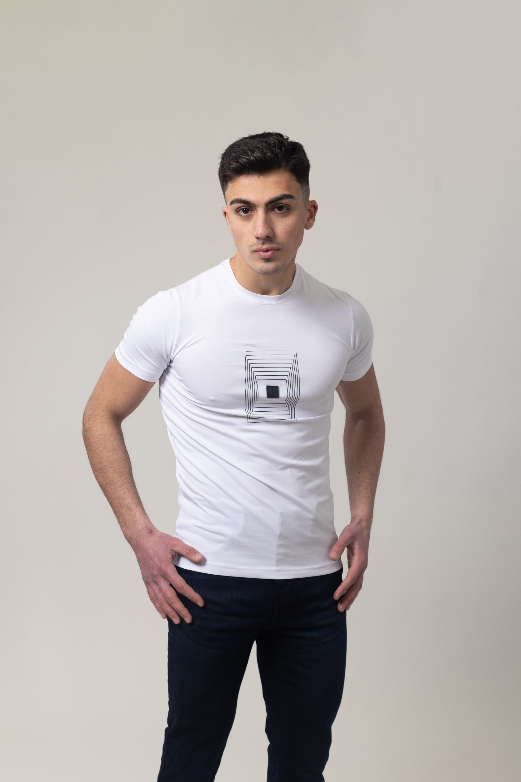 T-Shirt Cotton Lycra Round Neck Rubber Print - White