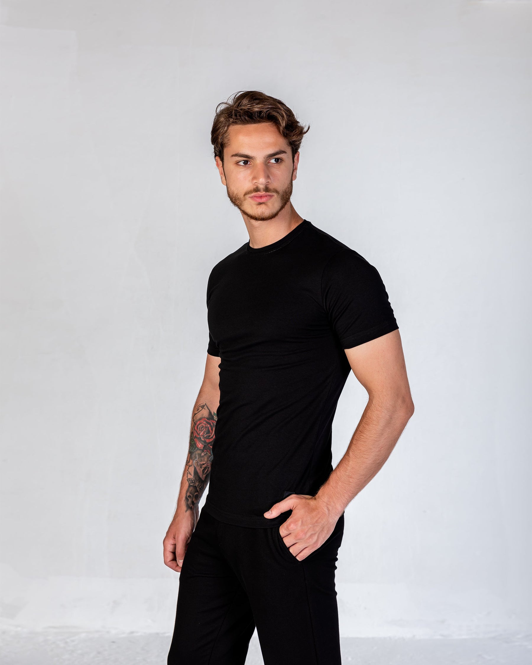 T-Shirt Cotton Lycra Round Neck Plain - Black