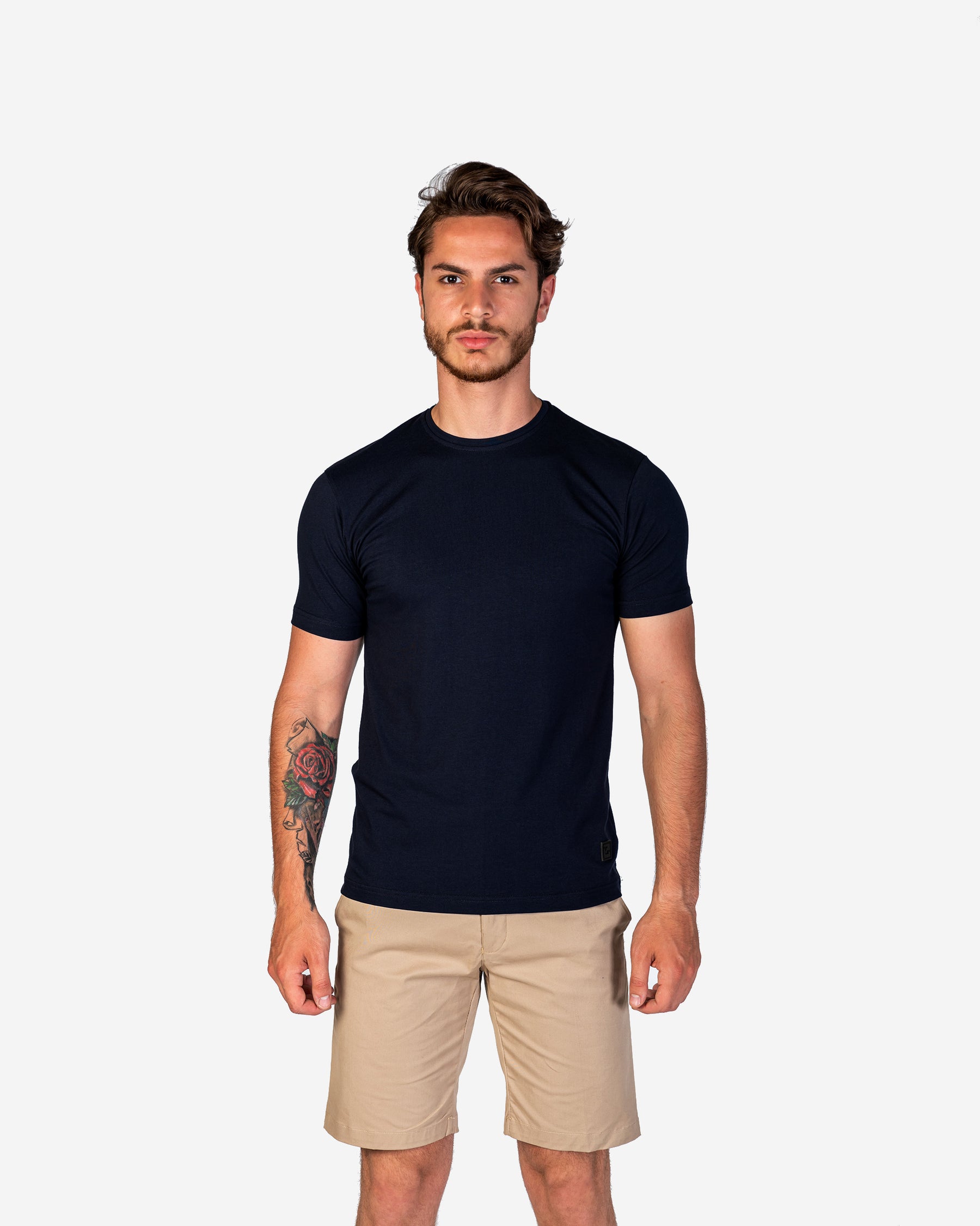 T-Shirt Cotton Lycra Round Neck Plain - Navy