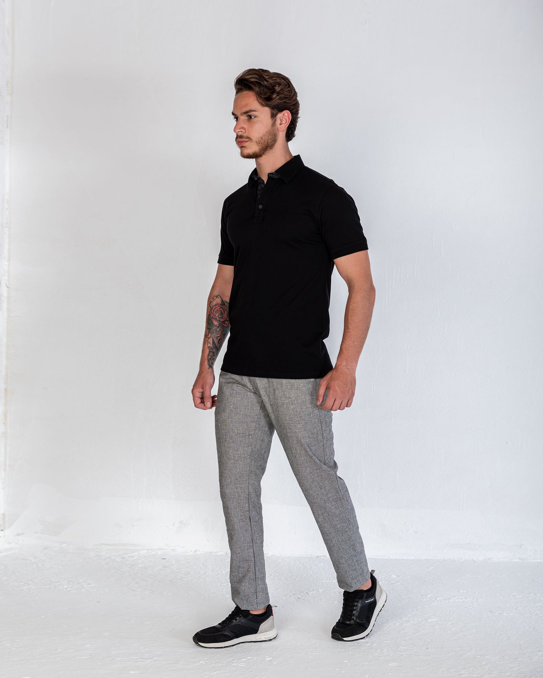 T-Shirt Polo Plain Garniture - Black