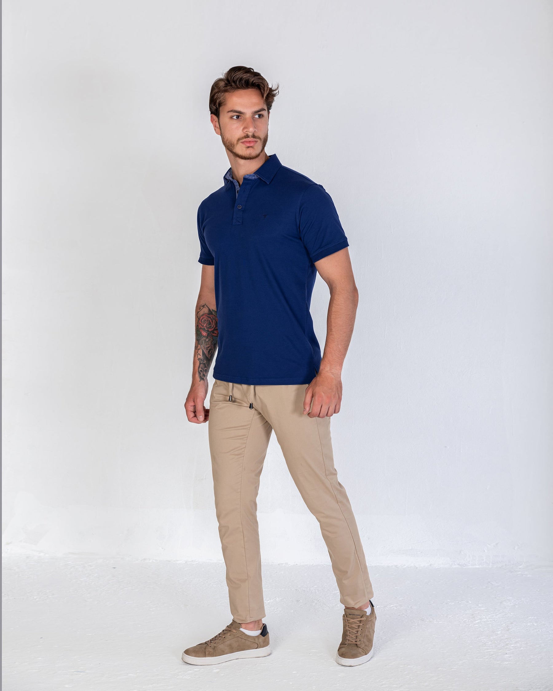T-Shirt Polo Plain Garniture - Blue
