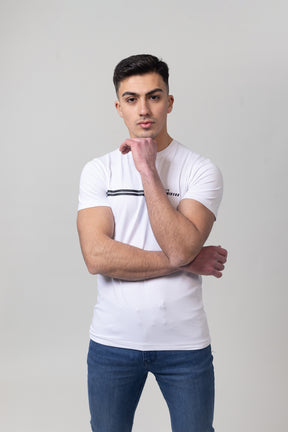 T-Shirt Cotton Lycra Round Neck  - White