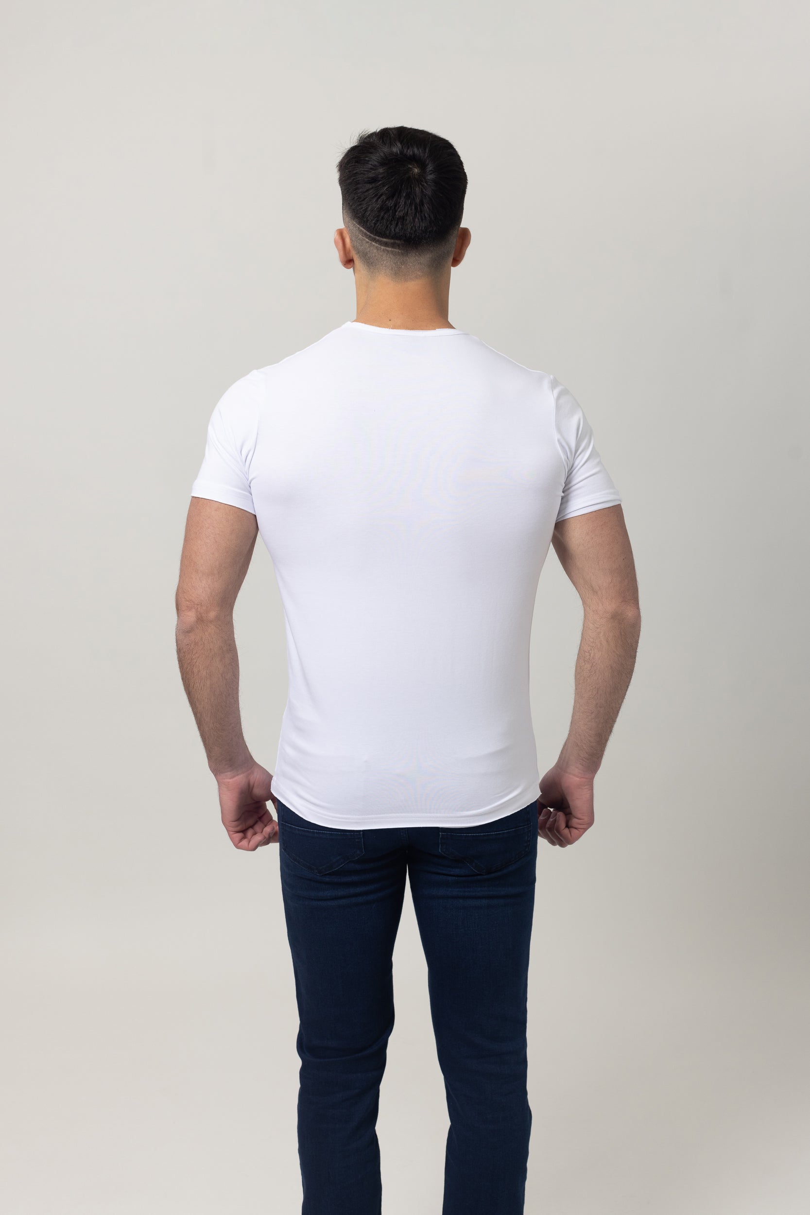 T-Shirt Cotton Lycra V- Neck  - White
