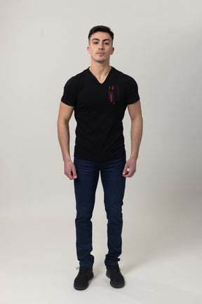 T-Shirt Cotton Lycra V- Neck  - Black