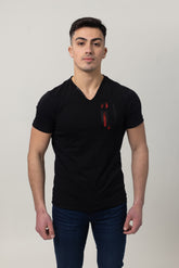 T-Shirt Cotton Lycra V- Neck  - Black