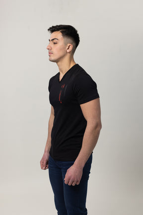 T-Shirt Cotton Lycra V- Neck  - Black