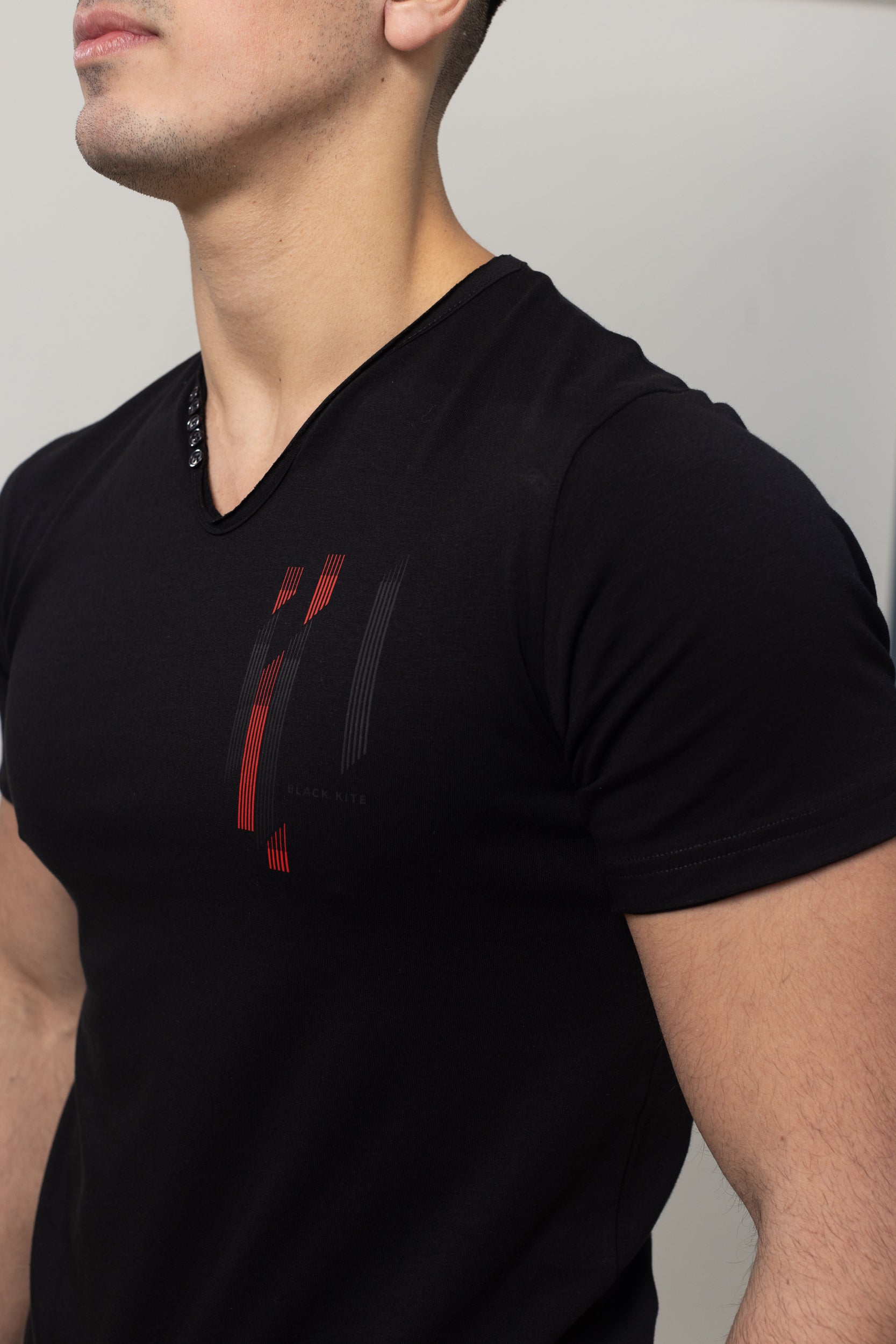 T-Shirt Cotton Lycra V- Neck  - Black