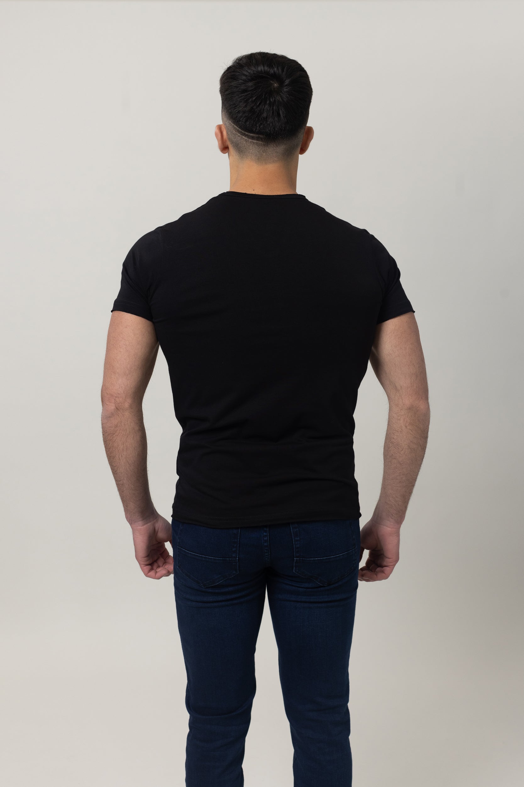 T-Shirt Cotton Lycra V- Neck  - Black