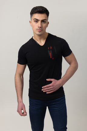 T-Shirt Cotton Lycra V- Neck  - Black