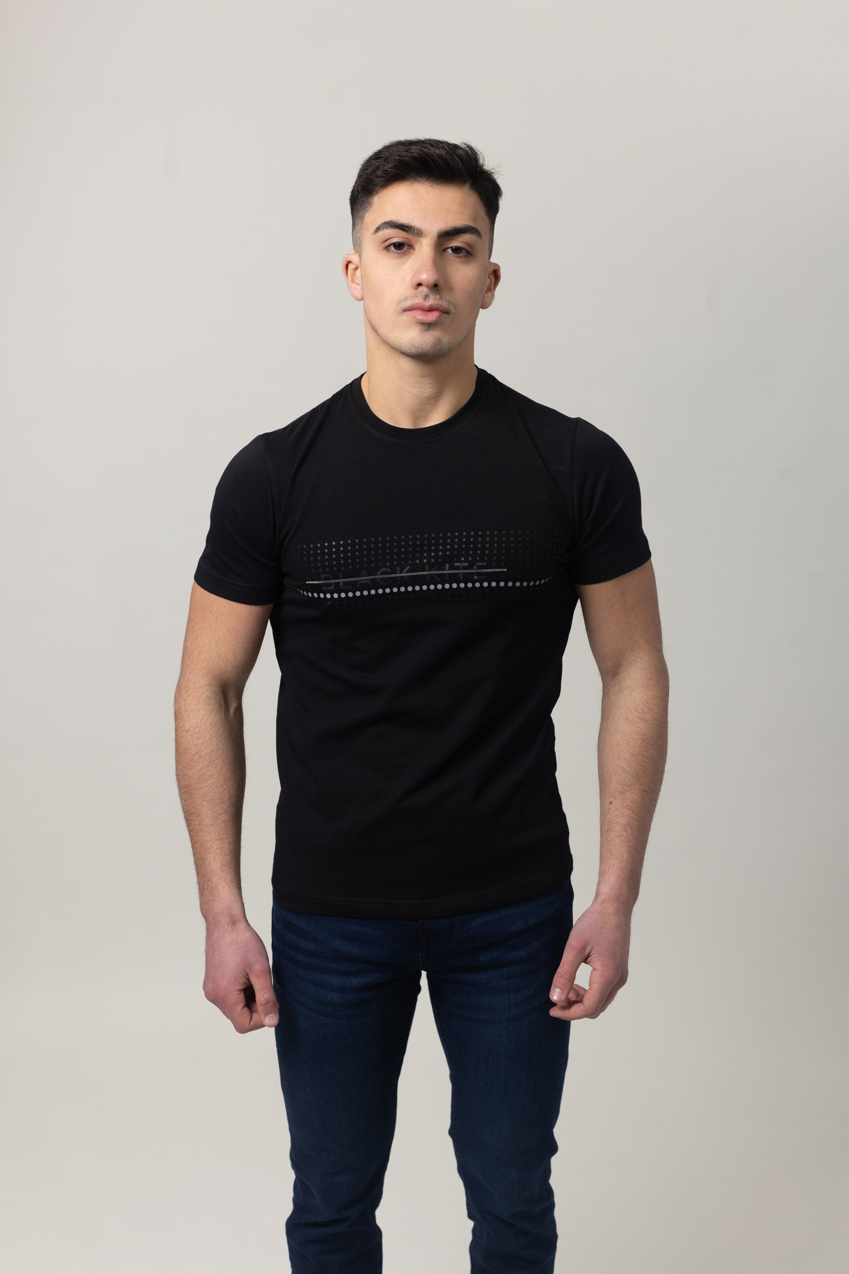 T-Shirt Cotton Lycra Round Neck  - Black