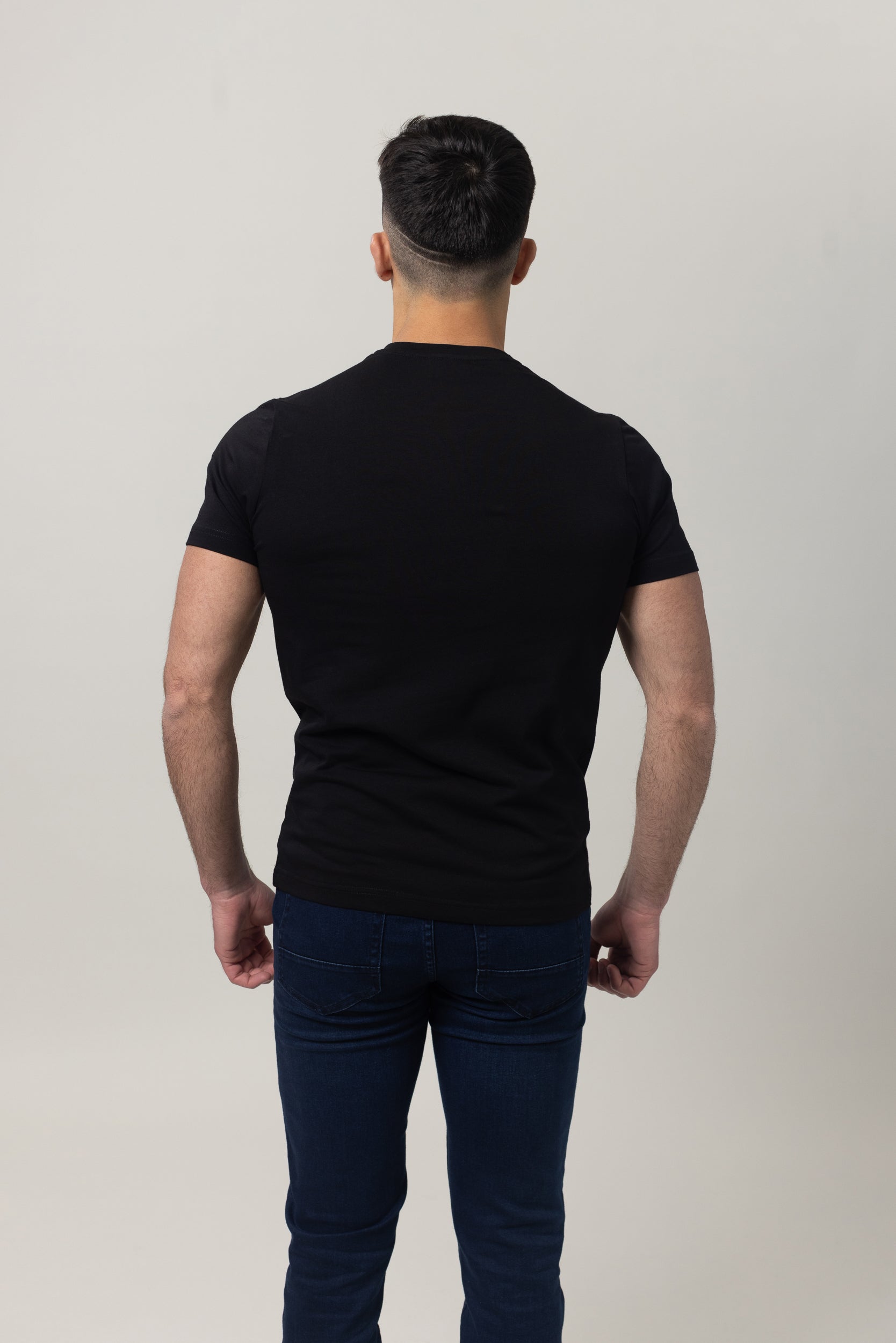 T-Shirt Cotton Lycra Round Neck  - Black