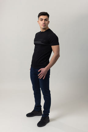 T-Shirt Cotton Lycra Round Neck  - Black