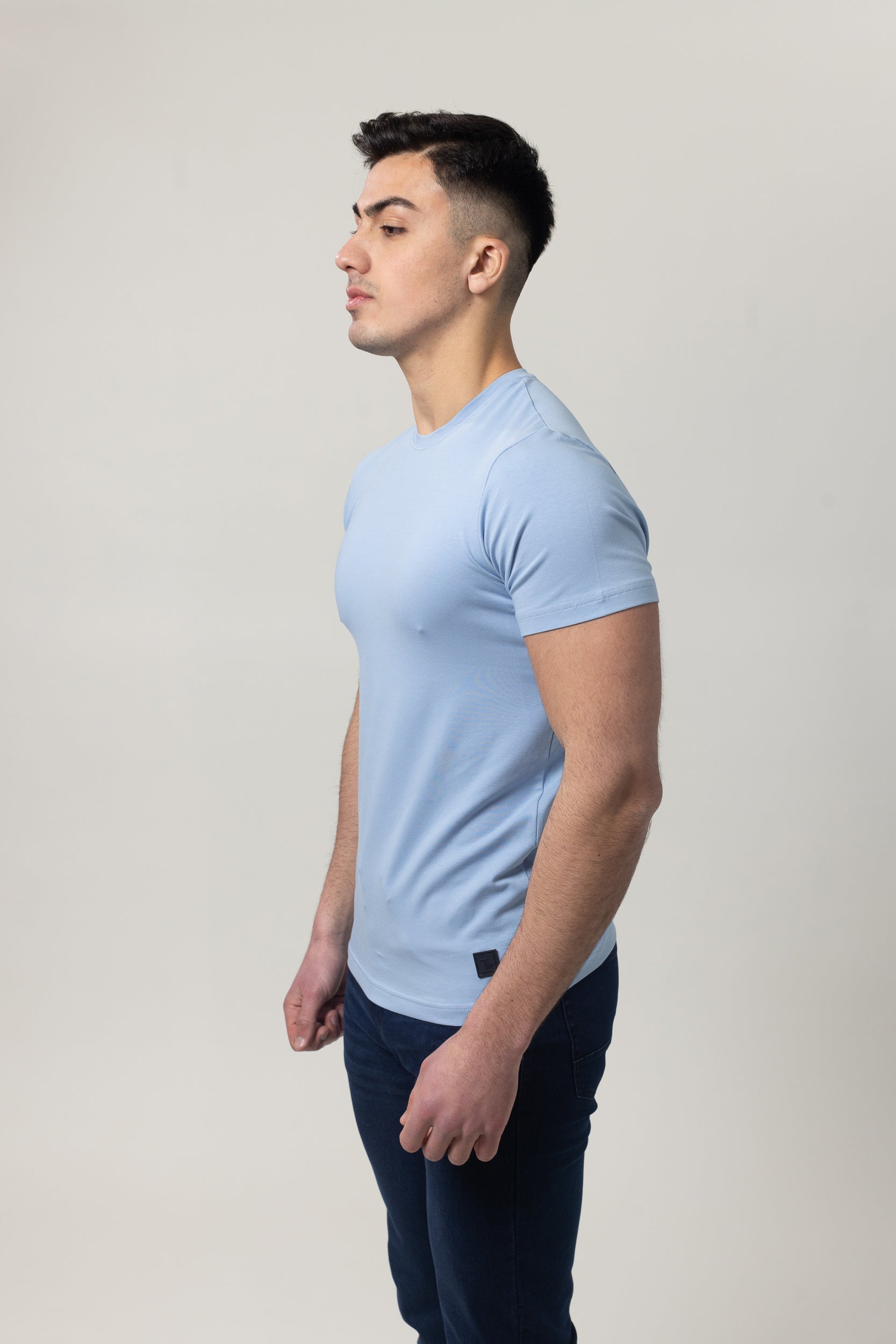 T-Shirt Cotton Lycra Round Neck  - Blue