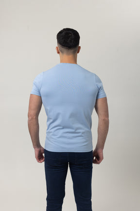 T-Shirt Cotton Lycra Round Neck  - Blue