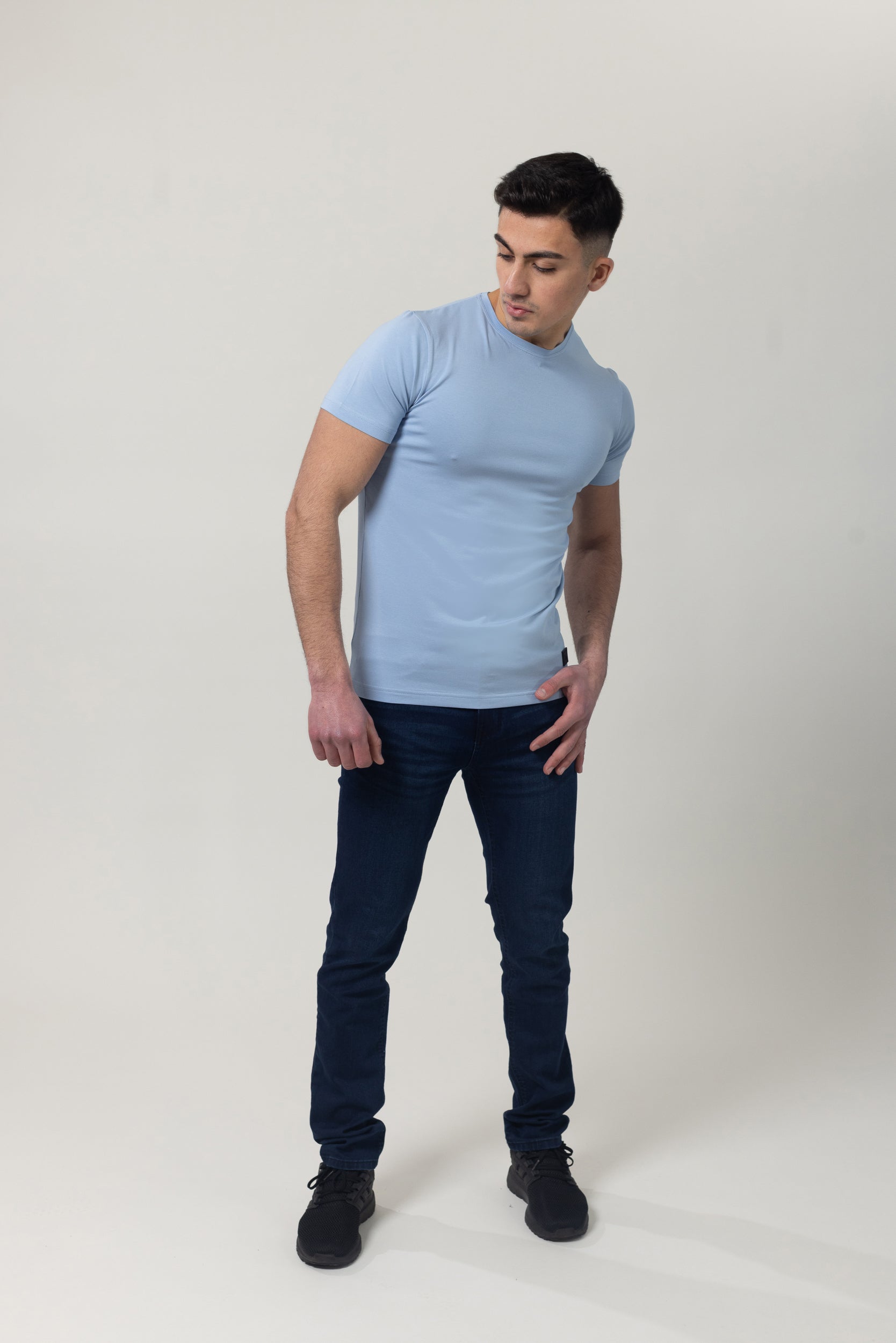 T-Shirt Cotton Lycra Round Neck  - Blue