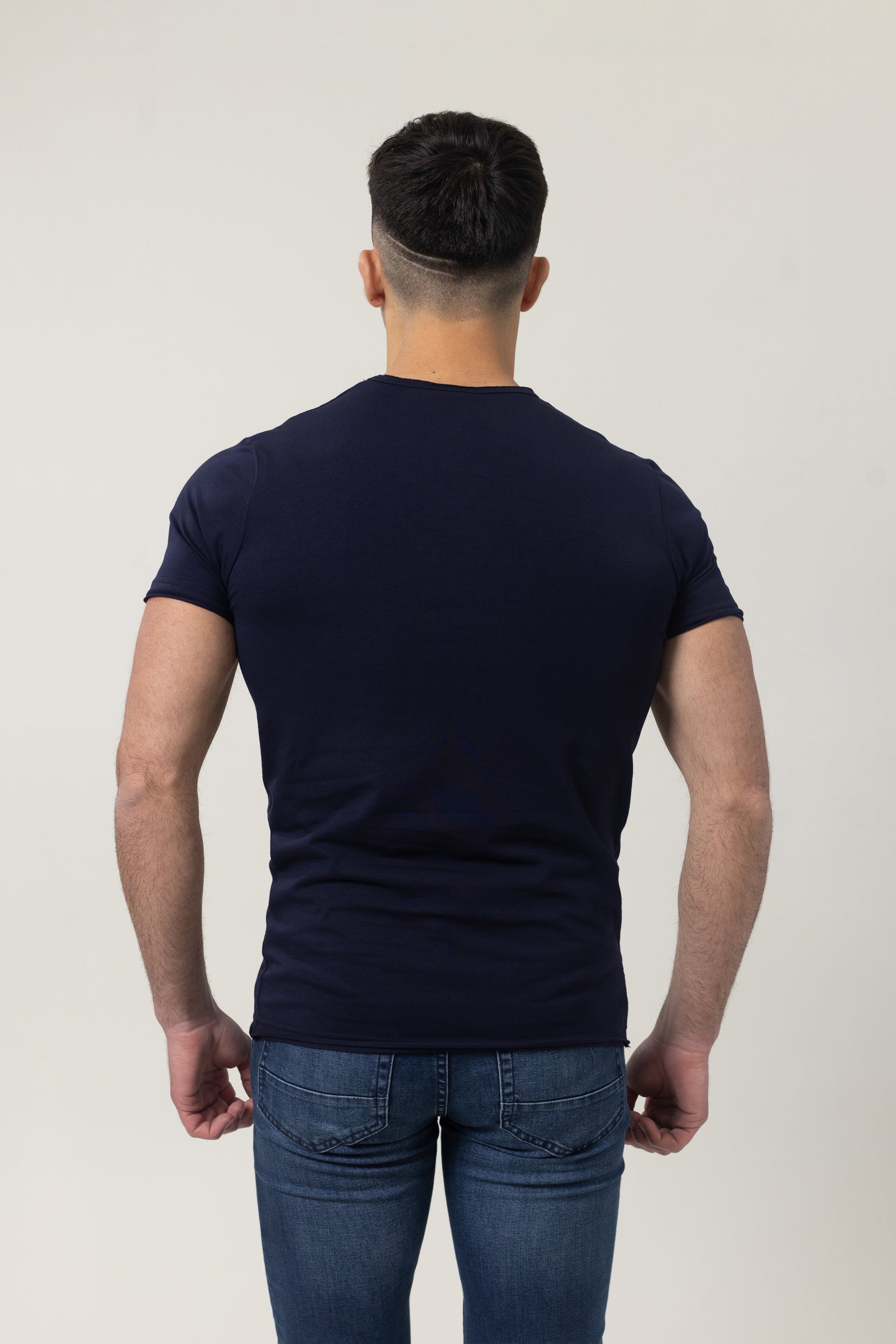 T-Shirt Cotton Lycra V- Neck  - Navy