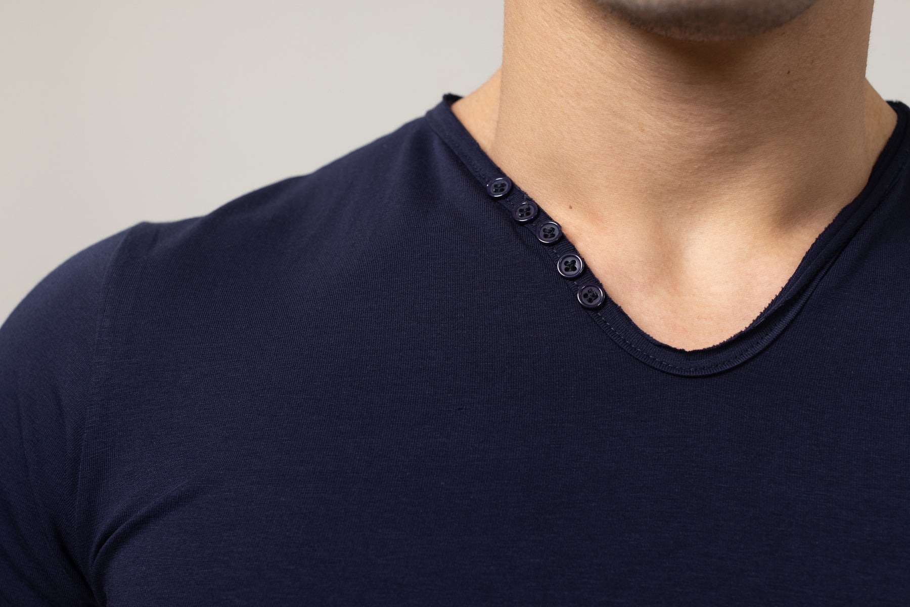 T-Shirt Cotton Lycra V- Neck  - Navy