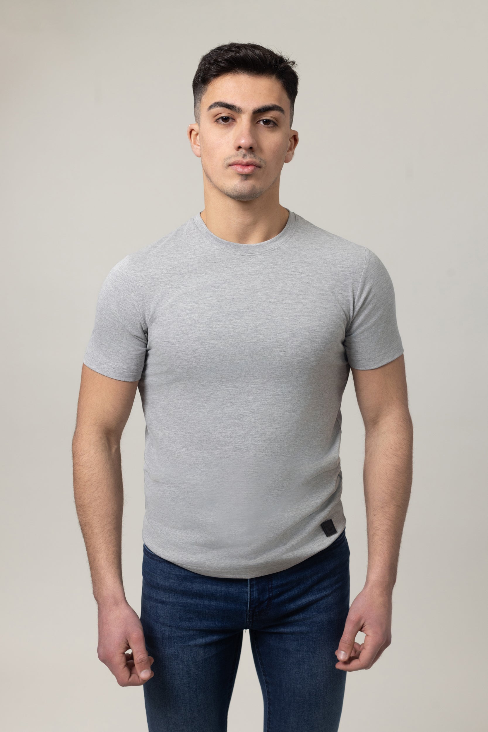 T-Shirt Cotton Lycra Round Neck  - Grey