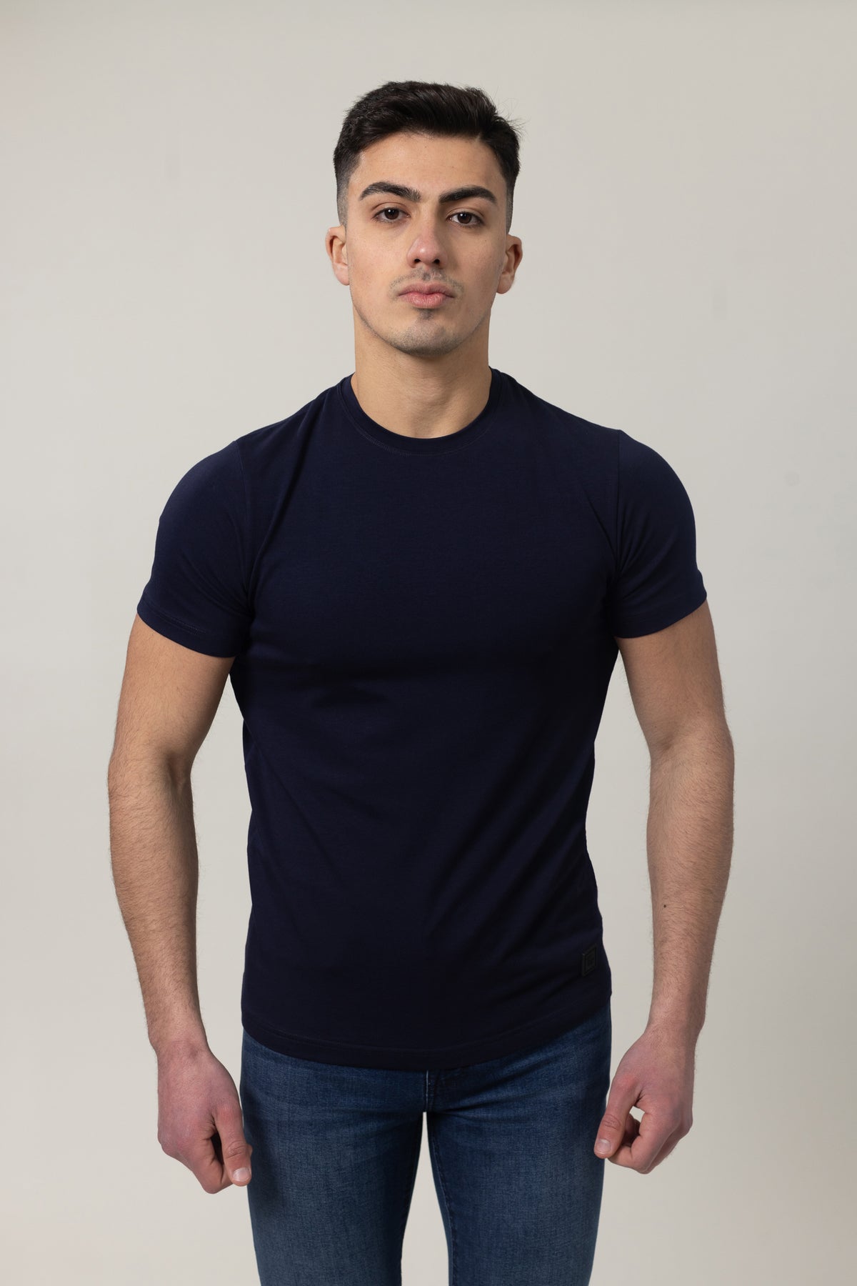 T-Shirt Cotton Lycra Round Neck  - Navy