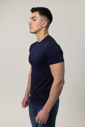 T-Shirt Cotton Lycra Round Neck  - Navy