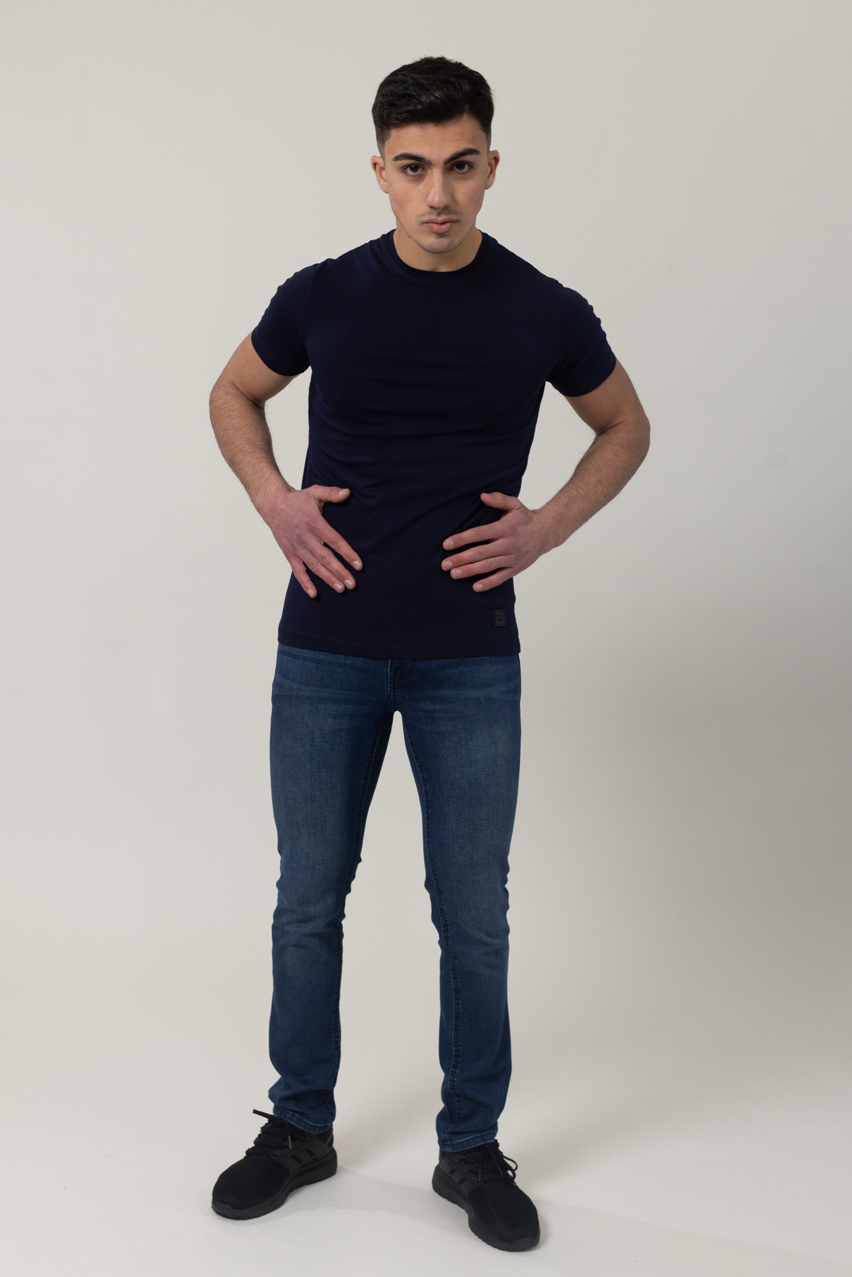 T-Shirt Cotton Lycra Round Neck  - Navy