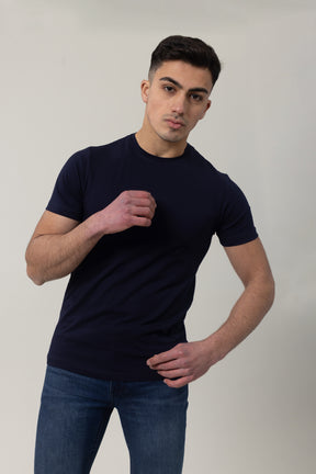 T-Shirt Cotton Lycra Round Neck  - Navy