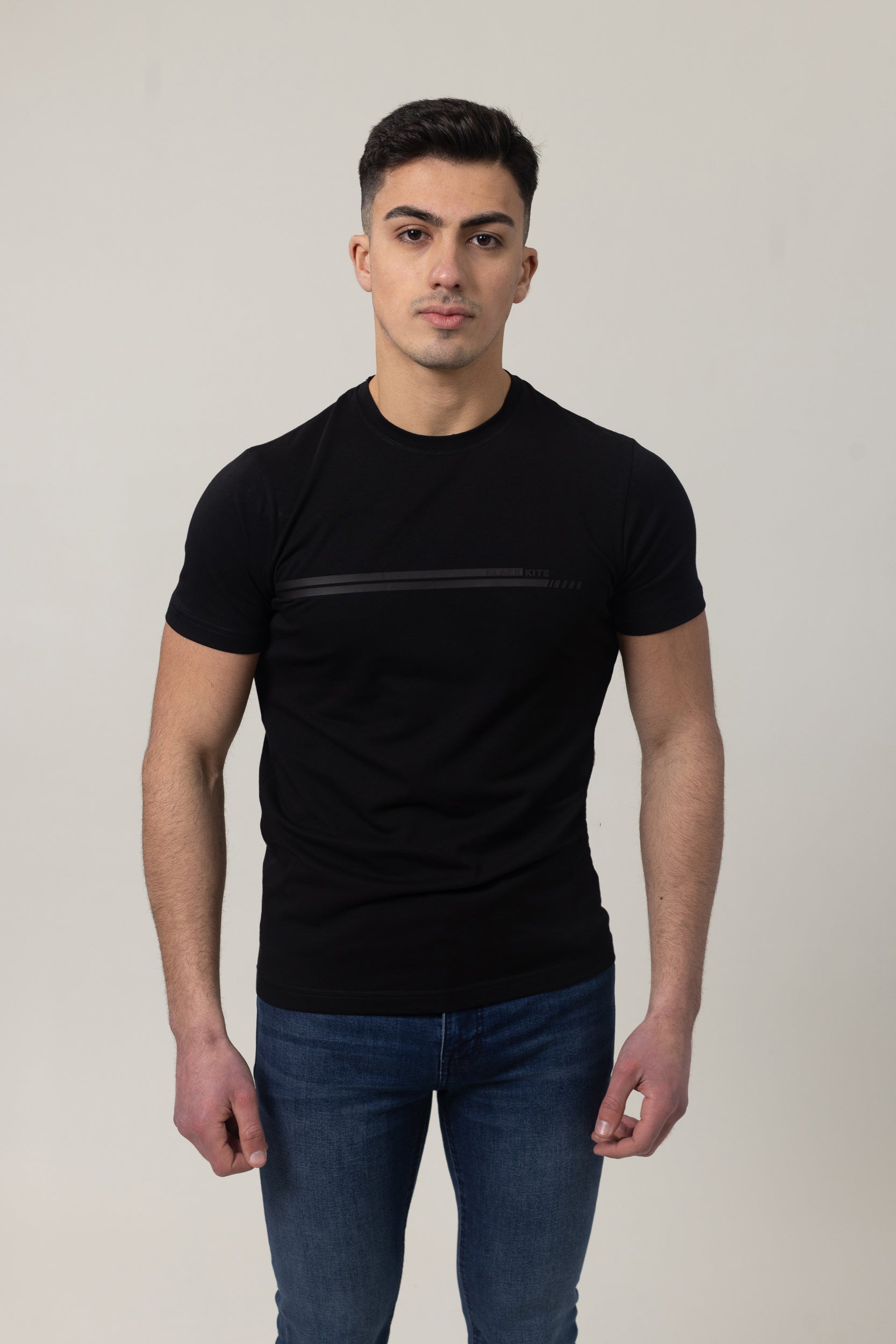 T-Shirt Cotton Lycra Round Neck  - Black