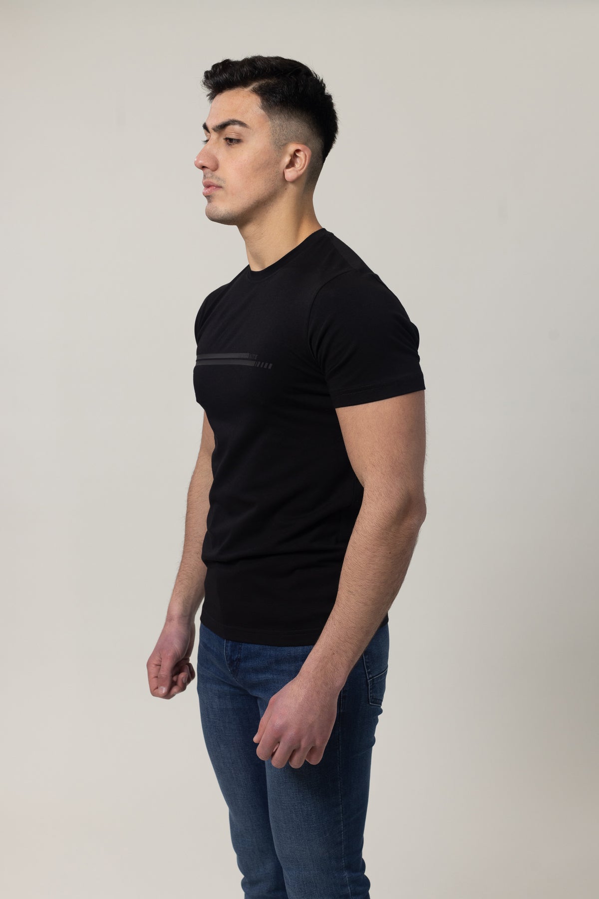 T-Shirt Cotton Lycra Round Neck  - Black