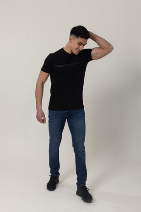 T-Shirt Cotton Lycra Round Neck  - Black