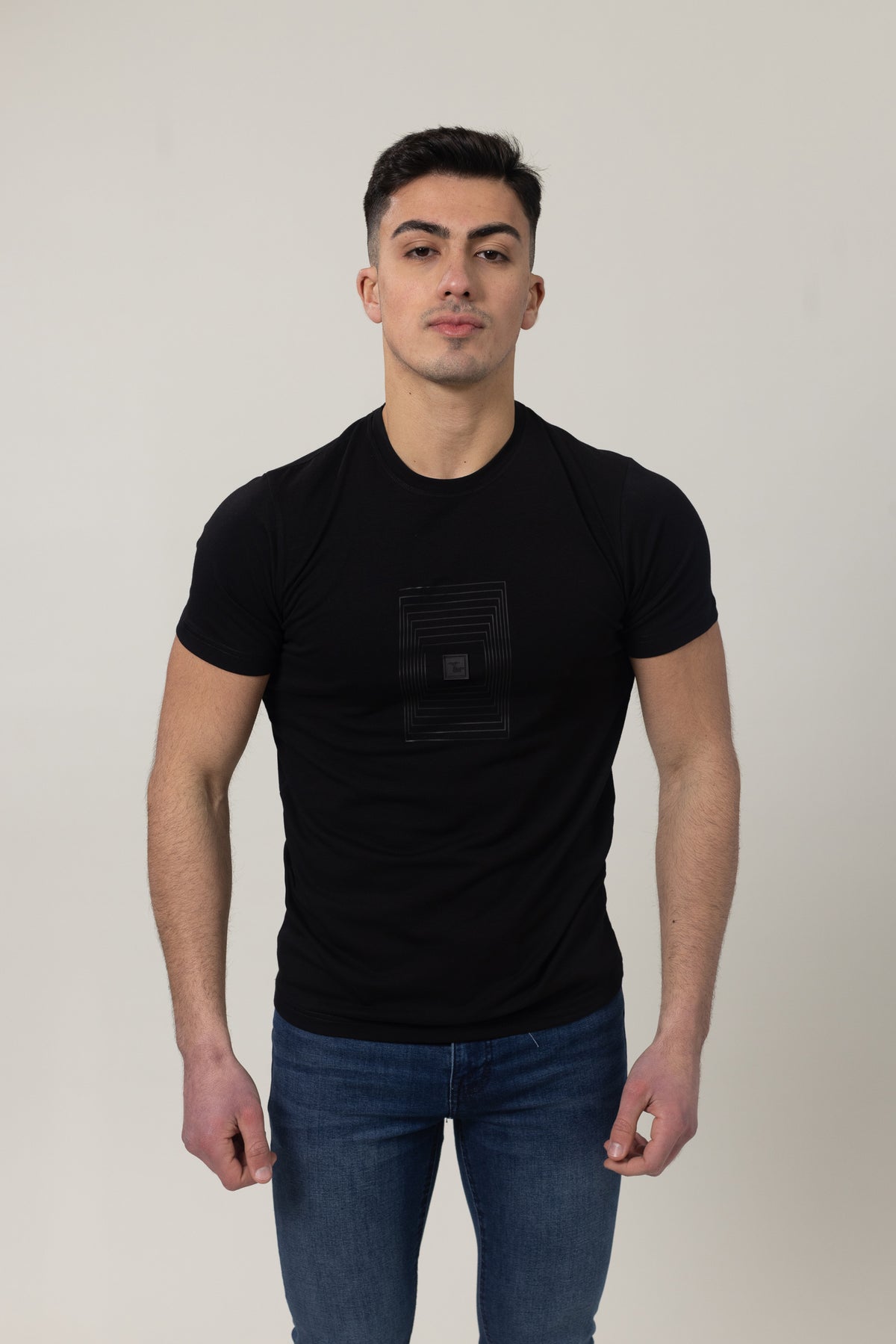 T-Shirt Cotton Lycra Round Neck Rubber Print - Black