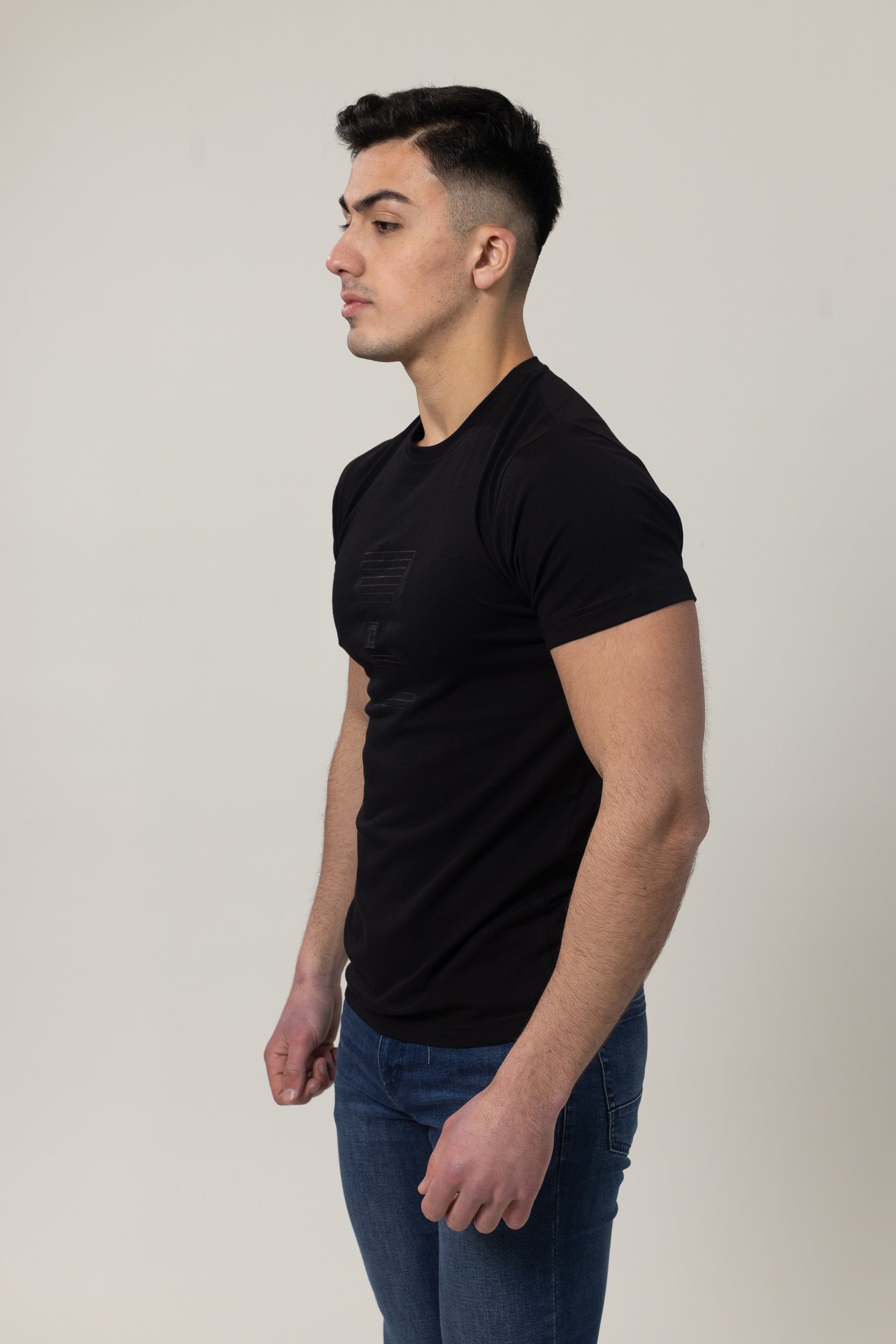 T-Shirt Cotton Lycra Round Neck Rubber Print - Black