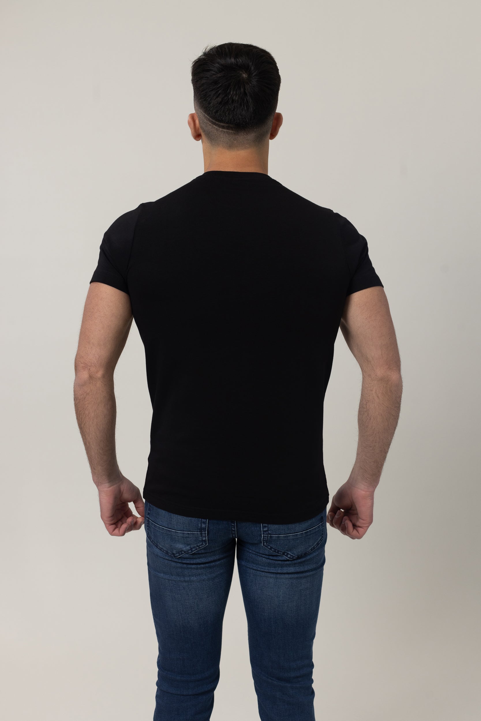 T-Shirt Cotton Lycra Round Neck Rubber Print - Black