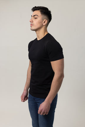 T-Shirt Cotton Lycra Round Neck  - Black